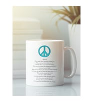 Beyaz Porselen Kupa Peace Barış Bardak