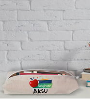 Çocuklara Özel İsimli Keten Okul Kalemliği-21 (Beyaz)