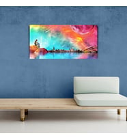 Deniz , Ay ve Şehir Silüeti Kanvas Tablo 60 x 120