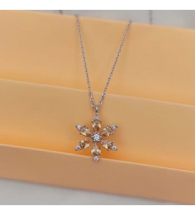Gümüş Taşlı Kolye Papatya Model 925 Ayar (Karışık)