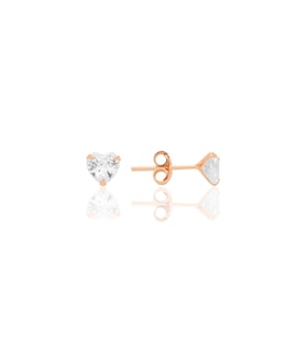 Gümüş zirkon taşlı, rose, kalp kesim 5 mm tektaş küpe SGTL12740ROSE