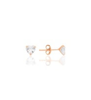 Gümüş zirkon taşlı, rose, kalp kesim 5 mm tektaş küpe SGTL12740ROSE