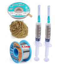 Havya Ucu Temizleme Teli Flux,lehim Emme Tel 3,5mm ve Lehim Teli Soldering 63SN/37PB Flux %1-3 40GR 0,5mm ST02