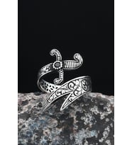 Hz. Ali Zülfikar Kılıcı Ayarlanabilir (Free Size) 925 Ayar Gümüş Erkek Yüzüğü Mikro Taş Süslemeli 901224