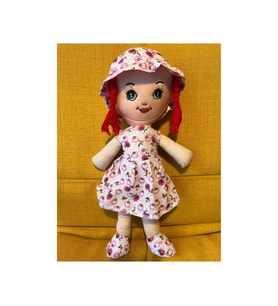 Kırmızı Saçlı Pembe Elbiseli Kız Oyuncak Nostaljik Bez Bebek Uyku Arkadaşı 50 Cm Hediyelik Doğum Günü Hediyesi