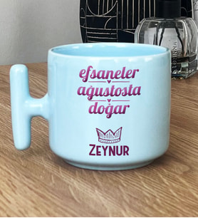 Kişiye Özel Aslan Başak Burcu Hediye Pastel T Kupa Doğum Günü Hediyesi (Mavi)