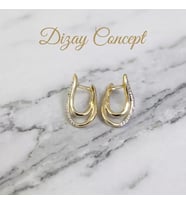 Zirkon Taşlı Altın Kaplama Kıvrımlı Küpe Modern Çift Hatlı Tasarım-Dz-2