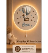 Ahşap Kapadokya Balonlu Lamba İsme Özel Pilli Ledli Gece Lambası Bebek Çocuk Odası