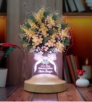 Sarı Mimoza Çiçek Buketi Led Lamba, 8 Mart Kadınlar Günü Hediyesi, İsimli Kadına, Arkadaşa Çiçek Lambası