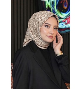 Osmanlı Motif Desen Çikolata Soft Pamuk Eşarp (Standart)