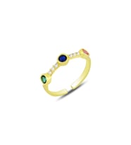 Gümüş altın yaldızlı kök yakut, kök zümrüt, safir ve zirkon taşlı ayarlamalı yüzük SGTL12163GOLD (Rose)