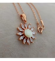 OVAL VE BEYAZ GÜL  925 AYAR GÜMÜŞ KOLYE