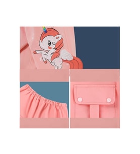 Petityu Su Geçirmez Unicorn Aplike Cepli 3D Şirin Kız Çocuk Yağmur Pantolonu (Pembe)