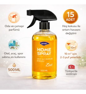 Uzman Home Spray Zeus Oda Spreyi - Çamaşır Kokusu 500 ml (15 Adet) – Ev, Ofis, Araç