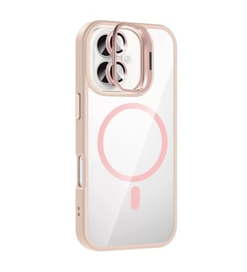 İphone 16 Remim Lensli Standlı Kapak - Pembe