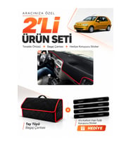FIAT PALİO (1999-2005) Uyumlu Torpido Örtüsü + Tay Tüyü Bagaj Çantası + Sticker Seti - Siyah Kırmızı