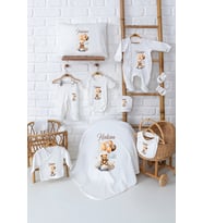 Pia Baby Premium %100 Pamuk 11 Parça İsme Özel Erkek Bebek Hediyesi Hastane Çıkışı Seti 5063-00 (Ekru)
