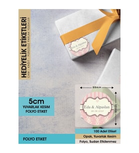 PEMBE MOTİFLİ DAVETİYE ETİKETİ, CEMİYET İÇİN ÜRÜNLERİNİZE ÖZEL 5CM - 96 ADET FOLYO STİCKER