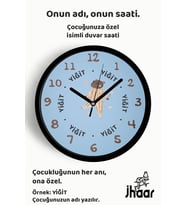 İsme Özel Sihirli Ayı Çocuk Odası Duvar Saati Orta Boy 30 cm Siyah Camlı Sessiz