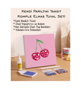 Taşlı Elmas Mozaik Tuval Seti - Parlak Kiraz Desenli