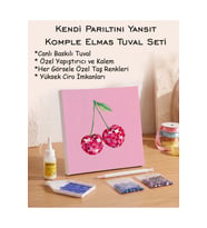 Taşlı Elmas Mozaik Tuval Seti - Parlak Kiraz Desenli