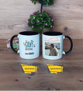 Erkek Sınıf Öğretmenine Hediye Kupa Bardak Siyah Fotoğraflı Öğretmenler Günü Hediyesi
