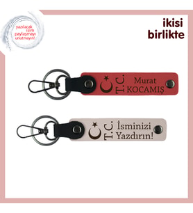 Abiye Verilebilecek Anlamlı Hediye – Ay Yıldız TC Temalı Kişisel Anahtarlık x2, Nar Çiçeği-Pudra