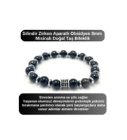 SERTİFİKALI Zirkon Aparatlı Obsidyen - 8mm Doğal Taş Misinalı Bileklik