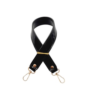 Angel Çanta Aksesuar Rugan Deri 42x2.5 cm Kancalı Tek Çanta Sapı Siyah Renk Light Gold Metalli