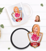 BK Gift Kişiye Özel Kadın Doğum Günü Karikatürlü Beyaz Kupa ve Ahşap Bardak Altlığı Hediye Seti-1