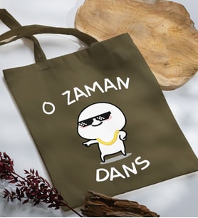BK Gift O Zaman Dans Tasarımlı Haki Kumaş Bez Çanta, Baskılı Omuz Çantası, Alışveriş Çantası, Arkadaşa Hediye-1