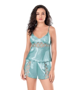 Giyim Aqua Saten Babydoll Şort Takımı