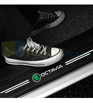 Skoda Octavia Logo Karbon Kapı Eşiği Koruma Araba Etiket Oto Sticker Yapıştırma 4 Parça