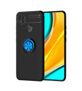 Xiaomi Redmi 9C Kılıf Yüzüklü Magnetli Ravel Case (Siyah-Mavi)