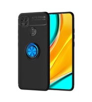 Xiaomi Redmi 9C Kılıf Yüzüklü Magnetli Ravel Case (Siyah-Mavi)