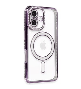 Apple iPhone 16 Kılıf Joke Simli Magneticsafe Kılıf - Derin Mor