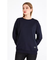 Metalic Kadın Lacivert Renk Basic Bisiklet Yaka Sweatshirt