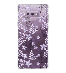 Samsung Galaxy Note 9 Kapak Floral Lila Tasarımlı Şeffaf Silikon Kılıf