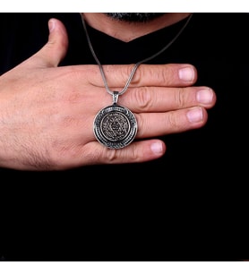 925 AYAR GÜMÜŞ HZ SÜLEYMAN MÜHRÜ MODEL KOLYE (Gri)