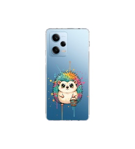 Redmi Note 12 Pro 5G ile Uyumlu Splash Kirpi Tasarımlı Şeffaf Silikon Kılıf
