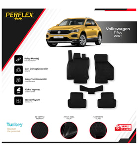 Volkswagen T-Roc 2017+ 3D Havuzlu Paspas (Siyah - Beyaz)