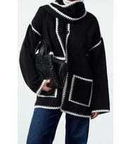 Kadın Modern Tarz Oversize Bisiklet Yaka Midi Triko Hırka (Siyah)