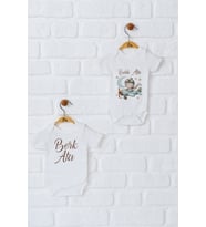 Pia Baby Premium %100 Pamuk İsme Özel Organik Baskılı İkili Set Çıtçıtlı Bebek Body Zıbın Modelleri 5024-17 (Ekru)
