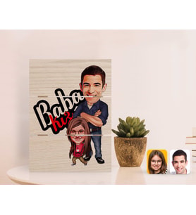 BK Gift Kişiye Özel Baba Kız Karikatürlü Otantik Masaüstü Ahşap Palet Çerçeve-3 (Beyaz)