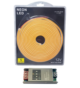 5 Metre 12 Volt 6x12 mm Esnek Amber Neon Led 5A Slim Trafo Set