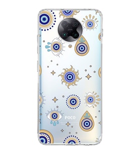 PrintiFy Poco F2 Pro ile Uyumlu Nazar Boncuğu 5 Baskılı Kamera Korumalı Şeffaf Silikon Kılıf