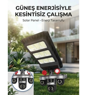 Solar Panelli Akıllı Güvenlik Kamerası Led Projektörlü