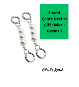 Gümüş 2 Adet Çanta Uzatıcı - Çanta Aksesuarı - Kol Çantası Aksesuar - 