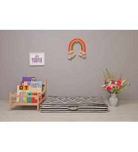 %100 Organik Yatak, Fransız Tarzı El Yapımı Bebek ve Çocuk Yatağı, Dekoratif Minder / Striped Siyah-Beyaz 60x120x15 cm