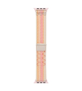 Vendas Apple Watch 7 45mm Uyumlu Cırt Bantlı Hasır Kordon Strap Kayış ( Saat Değildir ) (Pembe)
